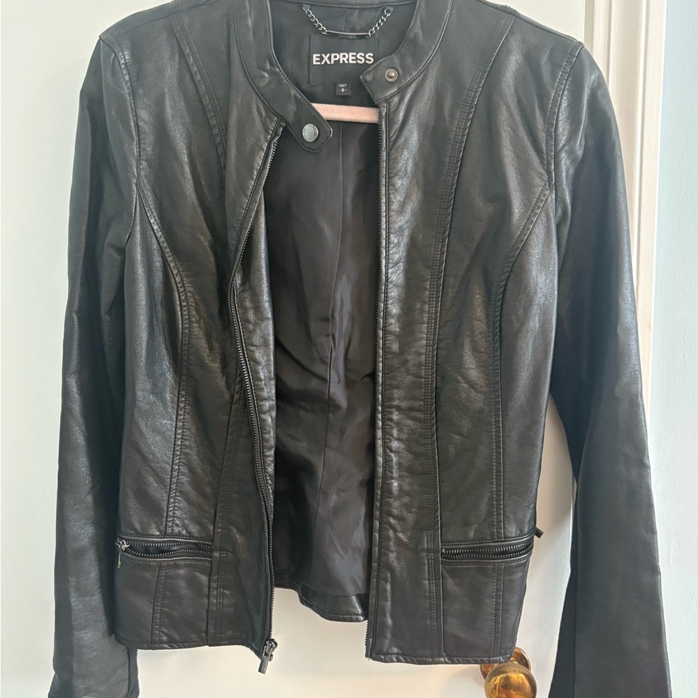 Express Women's Sleek Black Faux Leather Jacket